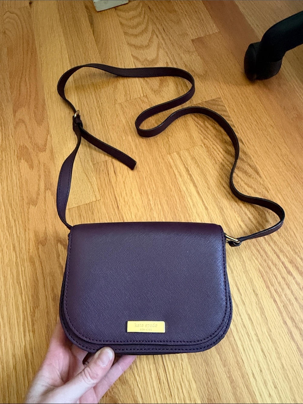 kate spade Plum Saffiano Leather Crossbody with Gold Plate